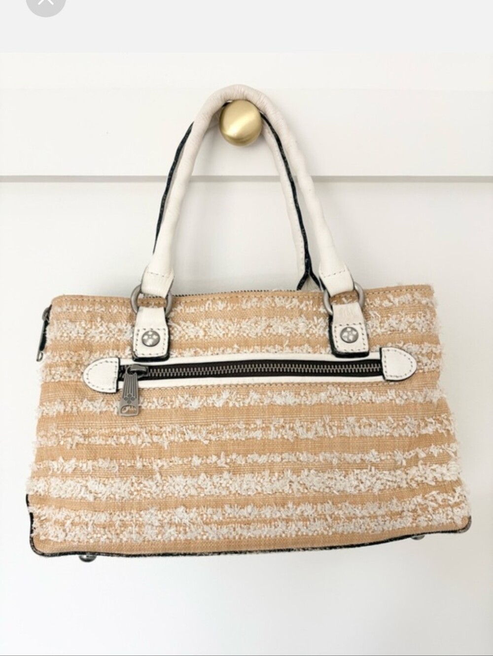 Patricia Nash Angela Ebbw Woven Straw Tote with White Leather Crossbody/ Satchel - Picture 2 of 5